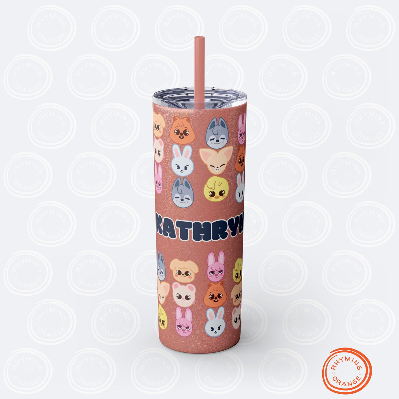 Custom Stray Kids SKZoo Tumbler w Straw, Personalized 20oz Skinny Insulated StrayKids mug, K-pop Fan Merch, SKZ BbokAri Leebit Bangchan gift