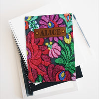 Thumbnail for Bright Floral Embroidery and Leather Name Plate All-Over-Print Hardcover Journal, Matte with Lined or Blank Pages, Luxury Look Printed Cover