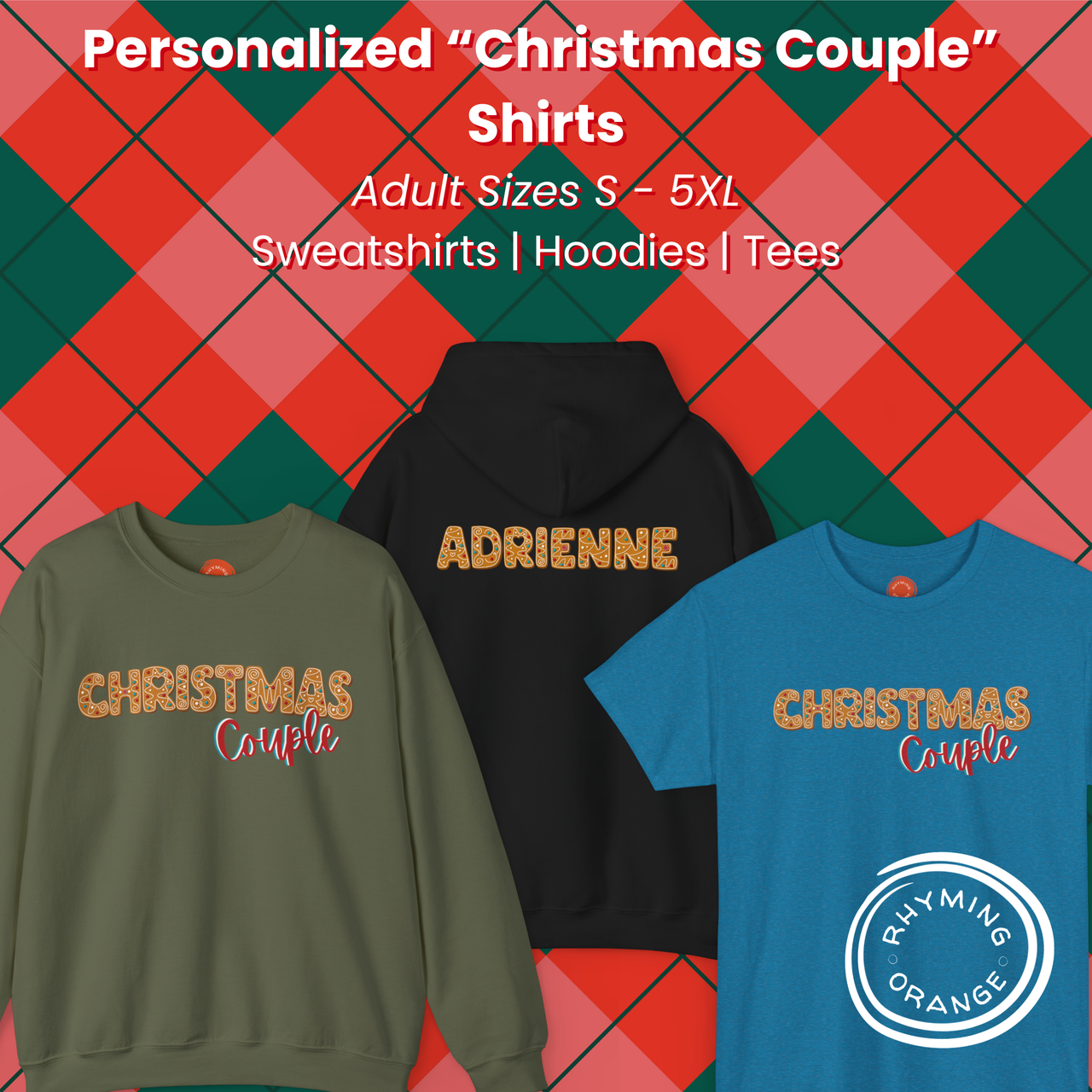 Personalized Christmas Crew Gingerbread Couples Sweatshirts, Custom Couples Holidays Shirts, Couple Matching PJs, Christmas Couple Pajamas