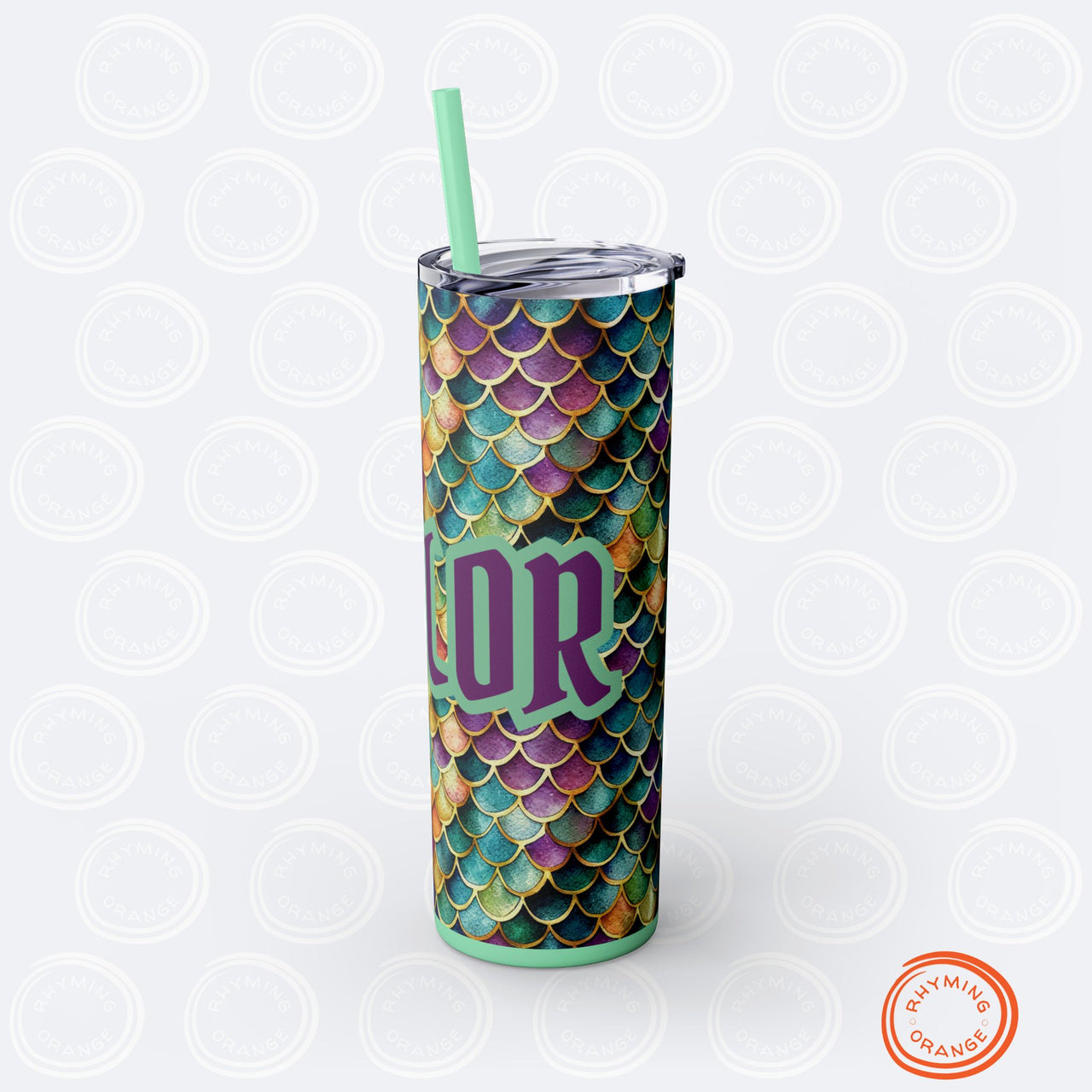 Mermaid Tail Skinny Tumbler with Straw, 20oz Stainless Steel Insulated Fantasy Sublimation Tumbler, Glitter Mermaid Scales Gamer Her Gift