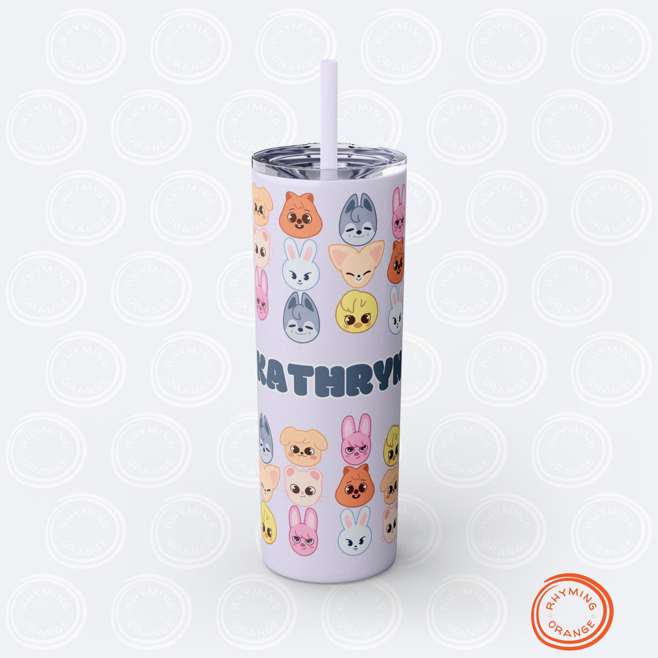 Custom Stray Kids SKZoo Tumbler w Straw, Personalized 20oz Skinny Insulated StrayKids mug, K-pop Fan Merch, SKZ BbokAri Leebit Bangchan gift