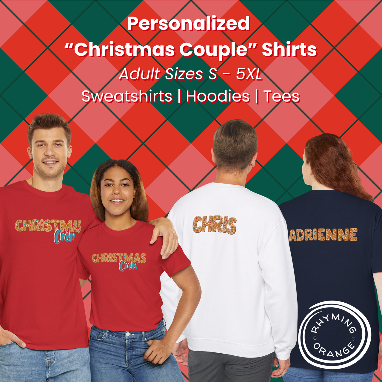 Personalized Christmas Crew Gingerbread Couples Sweatshirts, Custom Couples Holidays Shirts, Couple Matching PJs, Christmas Couple Pajamas