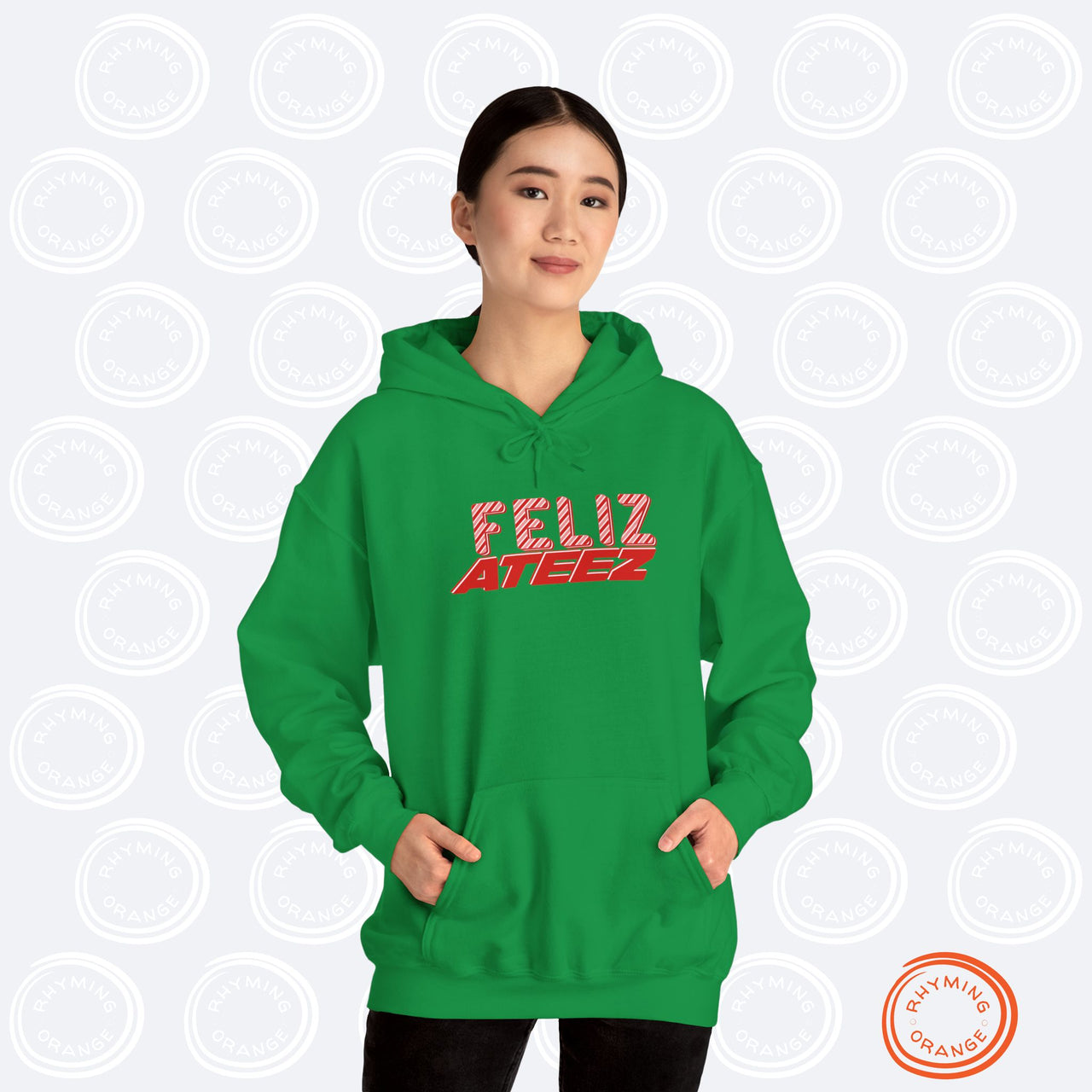 Ateez Holiday Hoodie, "Feliz Ateez" Christmas Unisex Hooded Sweatshirt