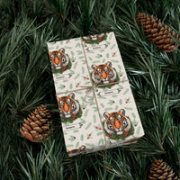 Thumbnail for Personalized Holiday Tigers Vintage Wrapping Paper, Custom Festive Tiger Gift Wrap Rolls, Jungle Animal Print Christmas Paper