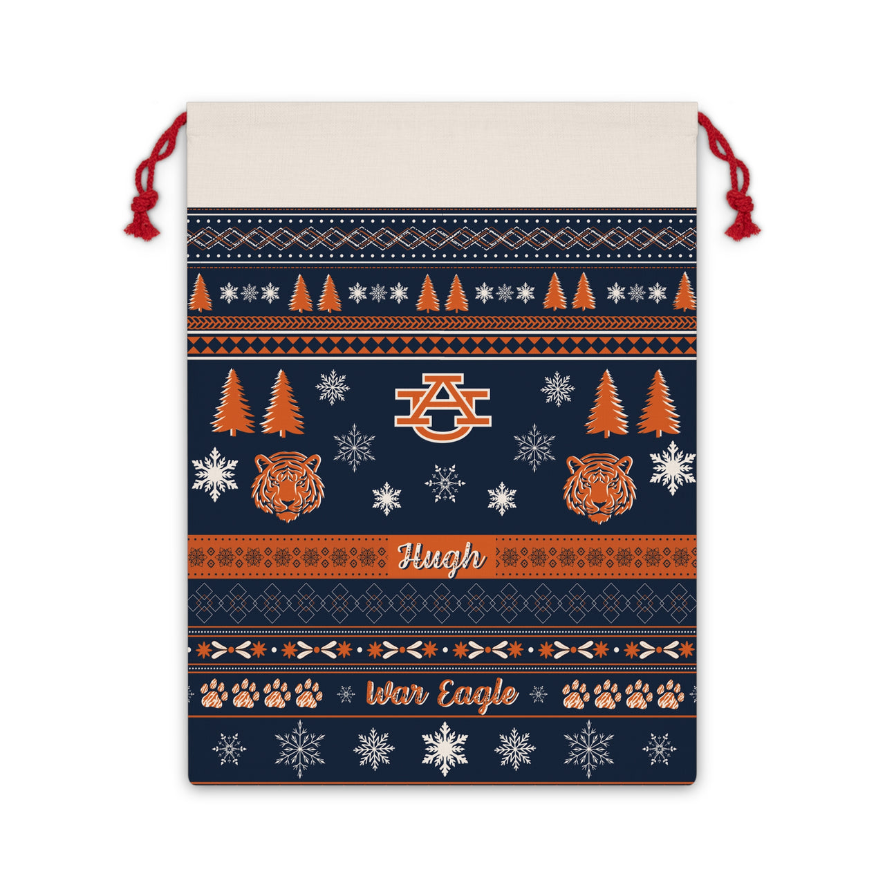 Personalized Auburn University Tigers Inspired Sweater Print Navy Giant Santa Sack Gift Bag