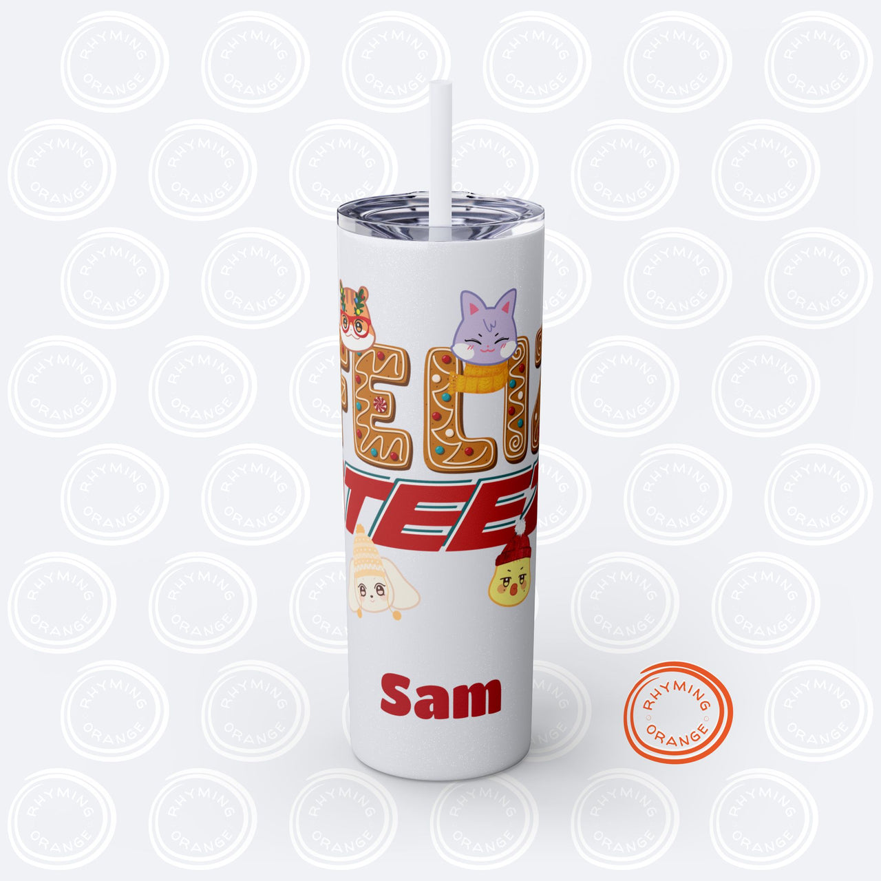 Personalized Ateez Holiday Tumbler, Custom Anniteez "Feliz Ateez" 20oz Skinny Tumbler with Straw, Kpop Insulated Mug Merch