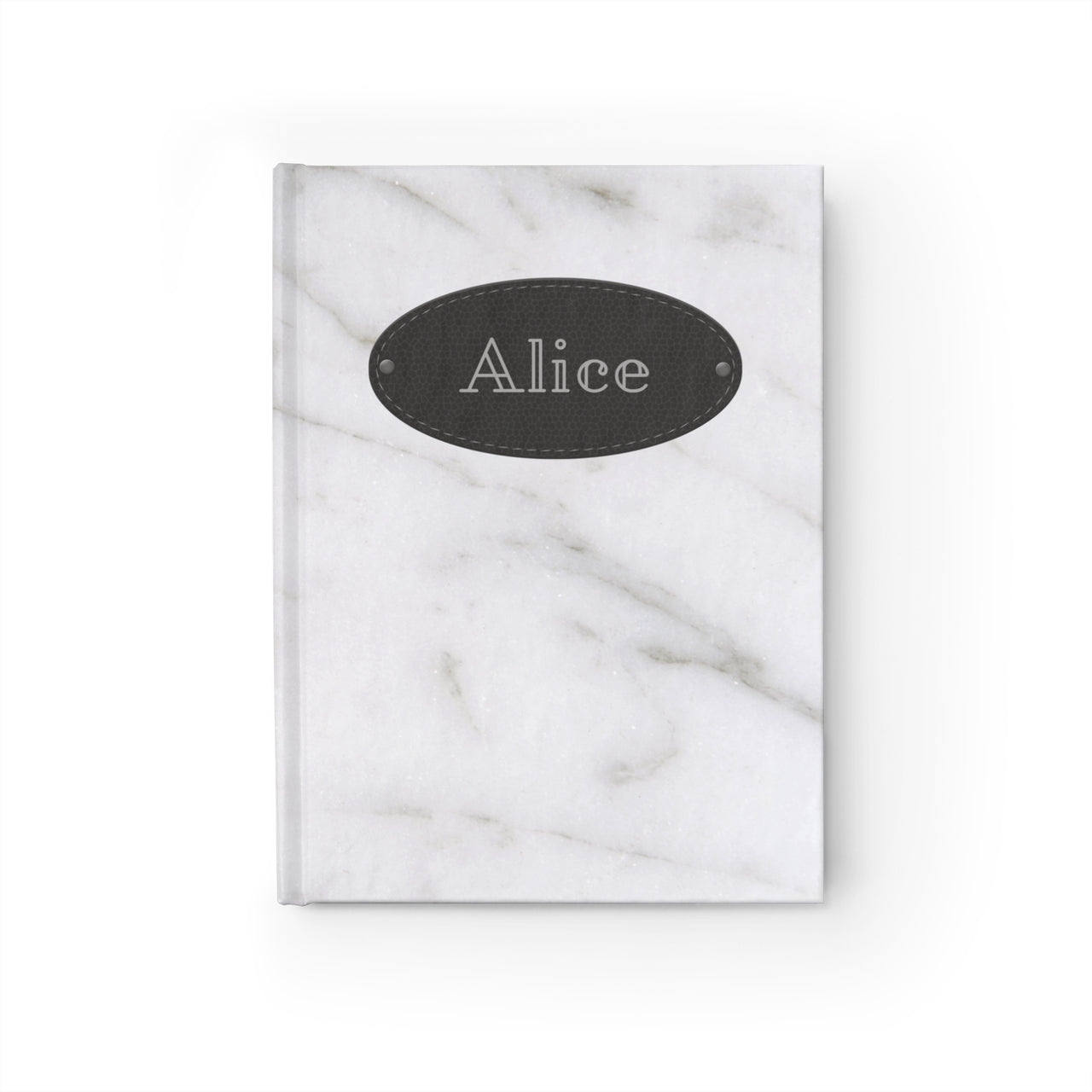 Marble and Leather Name Plate All-Over-Print Hardcover Journal, Matte with Lined or Blank Pages, Luxury Look Printed Cover