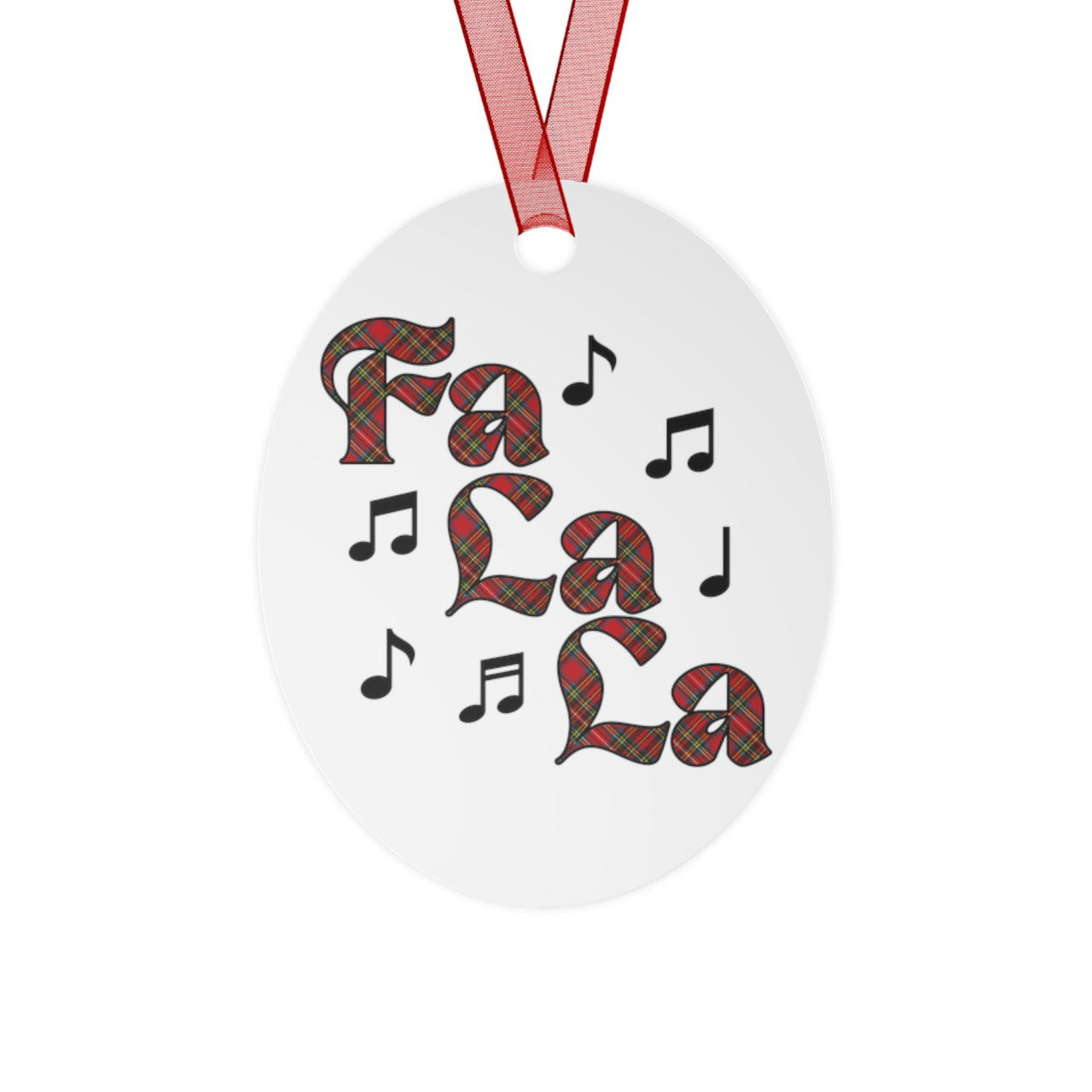 Personalized Holiday Song Metal Ornament, Christmas Plaid "Fa La La" Music Notes Ornament, Band Choir Orchestra Teacher Director Gift