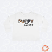 Thumbnail for Dog Sister Toddler Tee, Long Sleeve Furry Letter Custom Tshirt Pet Sibling, Puppy Surprise Birthday Holiday Gift Girl Shirt, Family Pajamas