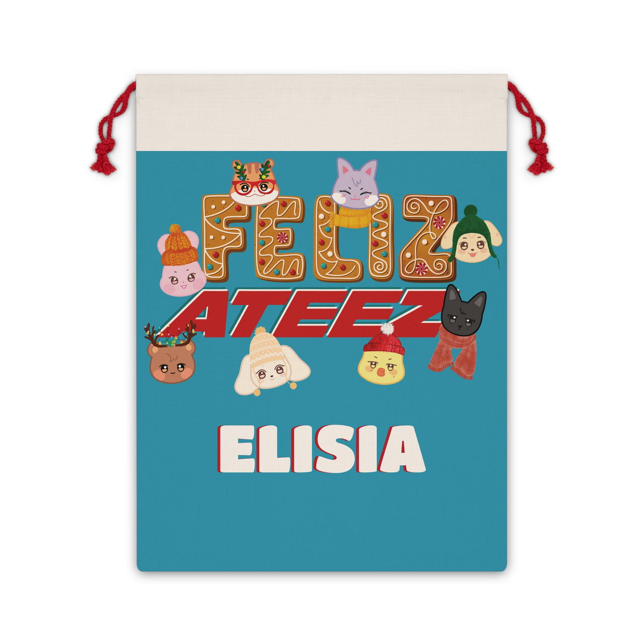 Personalized "Feliz Ateez" Santa Sack, Custom Aniteez Holiday Gift Bag