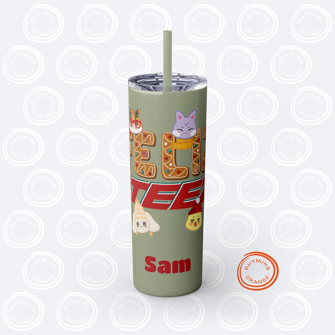 Personalized Ateez Holiday Tumbler, Custom Anniteez "Feliz Ateez" 20oz Skinny Tumbler with Straw, Kpop Insulated Mug Merch