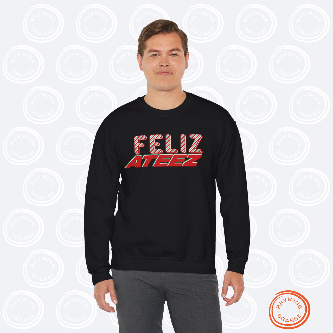 Ateez Holiday Sweatshirt, "Feliz Ateez" Christmas Unisex Sweatshirt