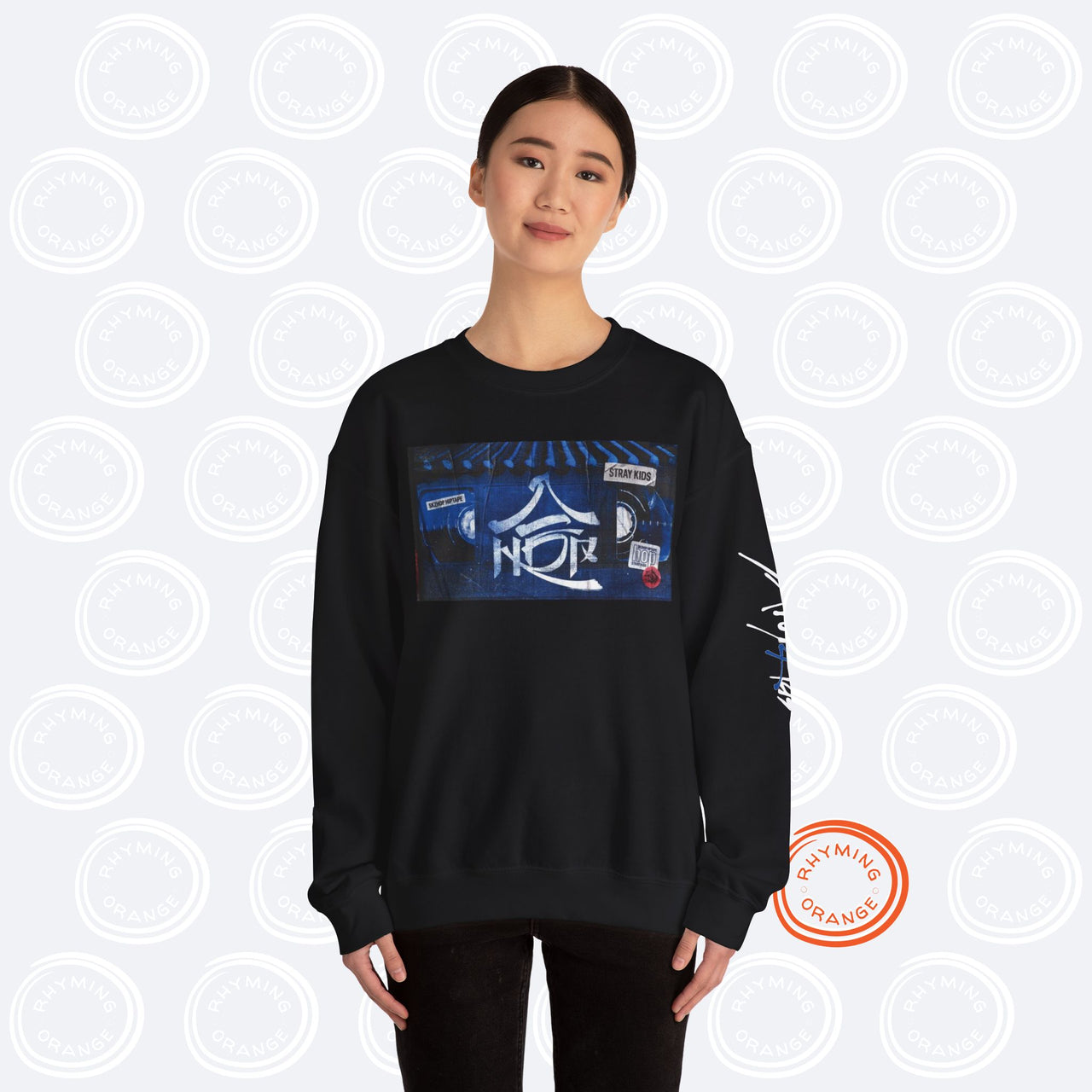 SKZHOP HIPTAPE Release Crewneck Sweatshirt, Unisex Stray Kids Album Merch with Sleeve Print, SKZ BangChan Felix Hyunjin Changbin KPop Shirt