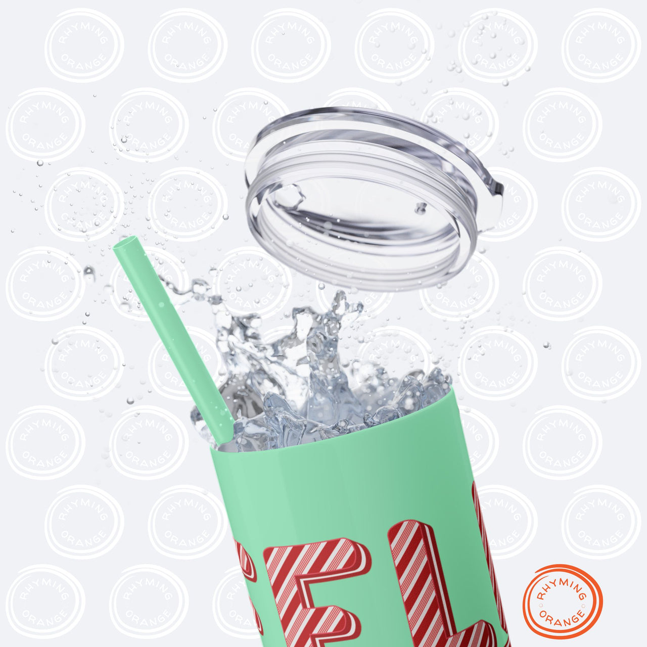 Personalized Ateez Holiday Insulated Tumbler, Custom "Feliz Ateez" Peppermint Stripe Skinny Tumbler with Straws, KPop Christmas Atiny Merch