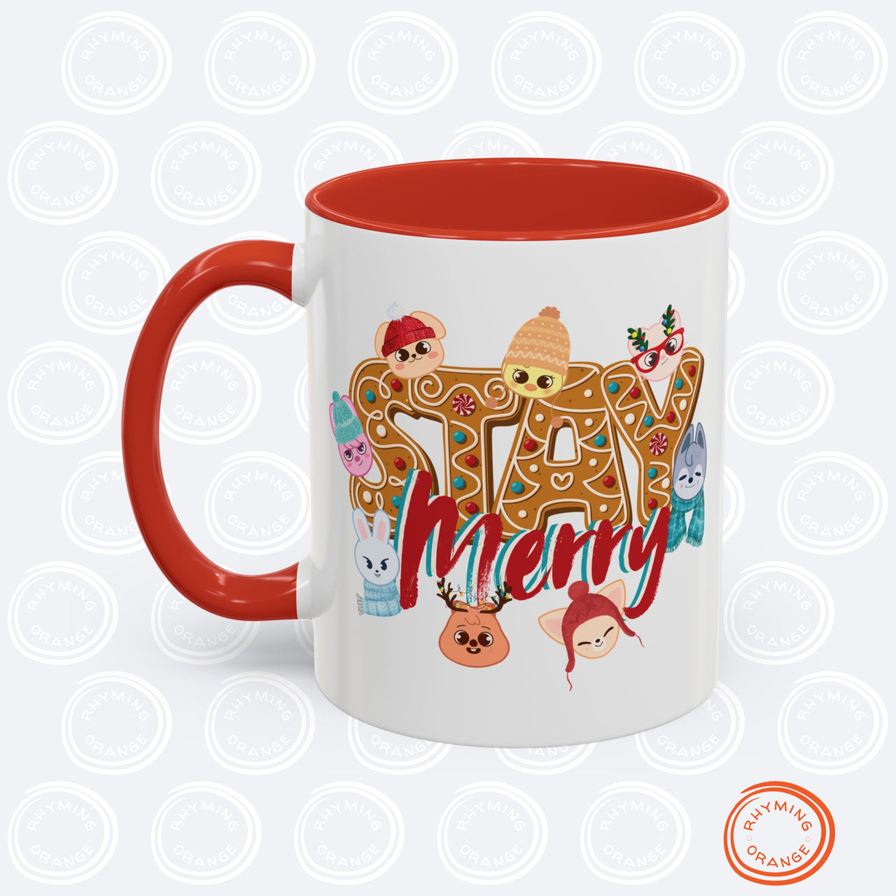 Personalized Stray Kids SKZoo Holiday Mug, Custom 11oz 15oz SKZ STAY Merry Gingerbread Accent Mug, StrayKids Quokka Bbokari Bang Chan Merch