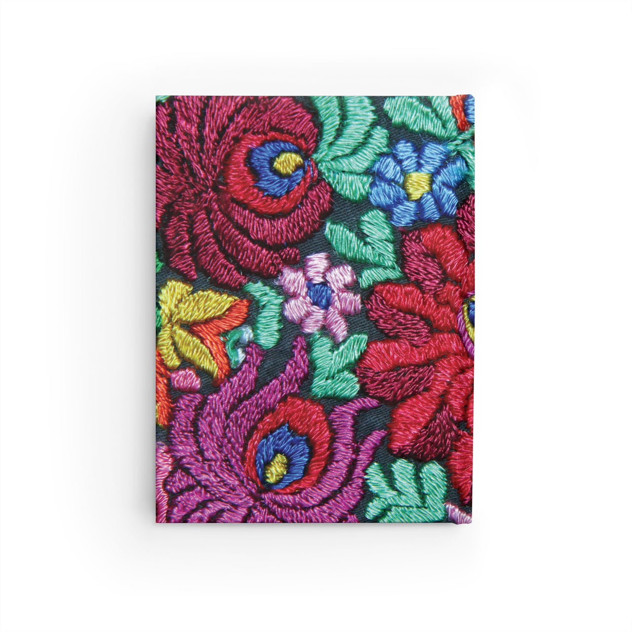 Bright Floral Embroidery and Leather Name Plate All-Over-Print Hardcover Journal, Matte with Lined or Blank Pages, Luxury Look Printed Cover