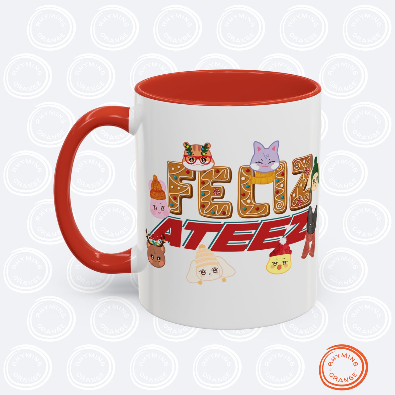 Personalized "Feliz Ateez" Holiday Mug, Custom 11oz 15oz Ceramic Aniteez Gingerbread Mug