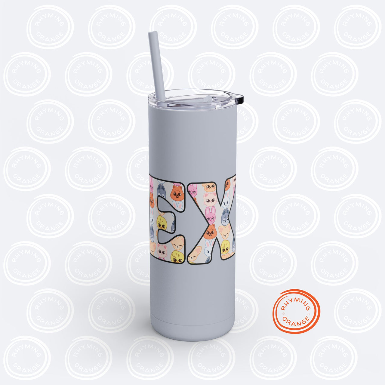 Personalized Stray Kids SKZoo Letters SKinny Tumbler, SKZ 20oz Custom Mug with Lid and Straw, StrayKids KPop Merch Bbokari BangChan Leebit