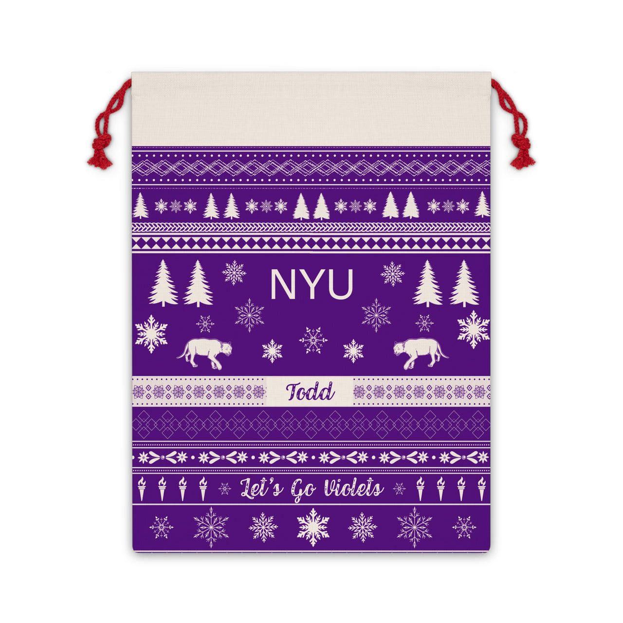 Personalized NYU Sweater Giant Santa Sack, Custom New York University Gift Bag