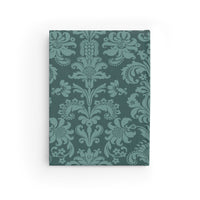 Thumbnail for Teal Brocade and Leather Name Plate All-Over-Print Hardcover Journal, Matte with Lined or Blank Pages, Luxury Look Printed Cover