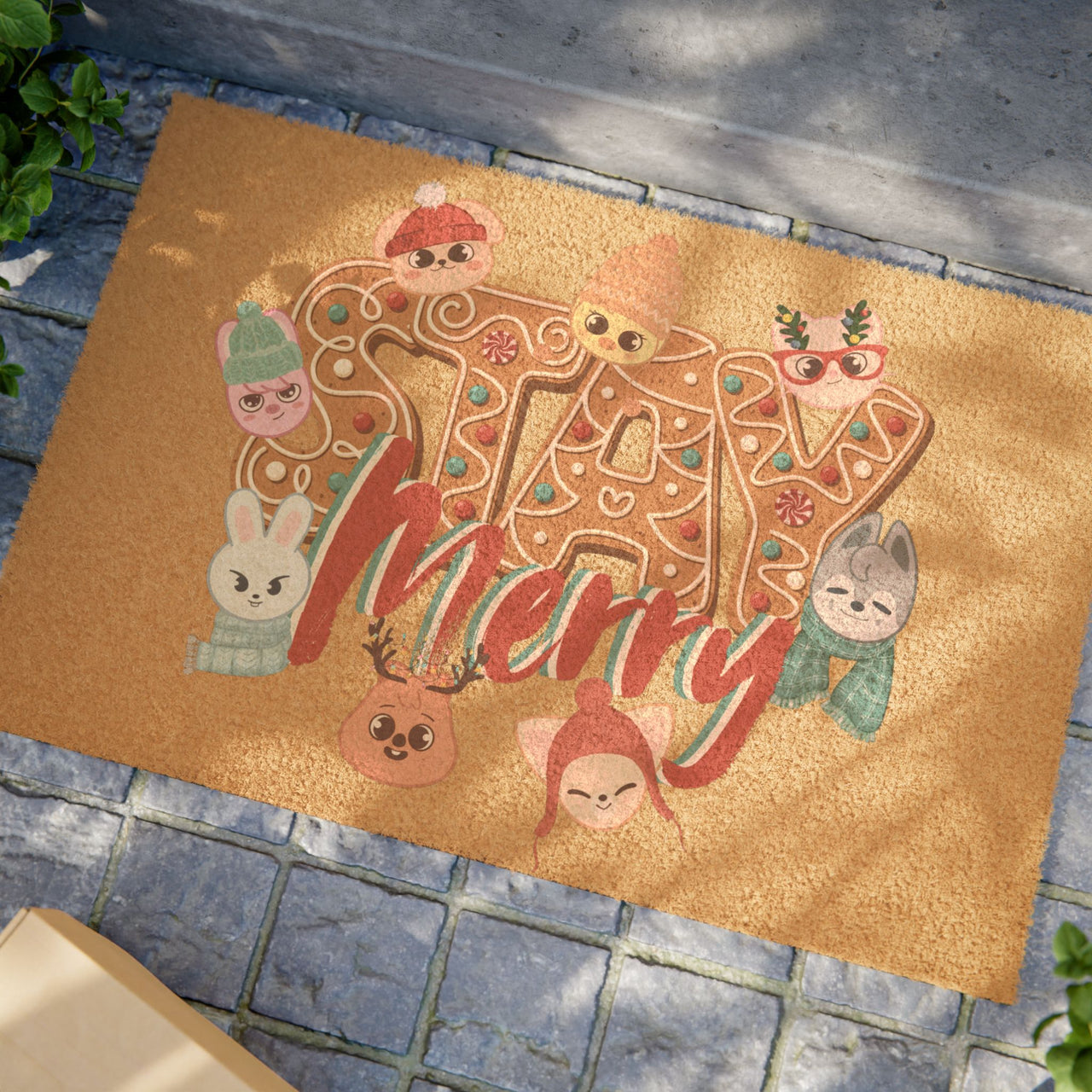 Stray Kids Holiday Doormat, SKZoo "STAY Merry" Christmas Mat, SKZ Home Decor Merch, StrayKids Bbokari BangChan Changbin Lee Know Han