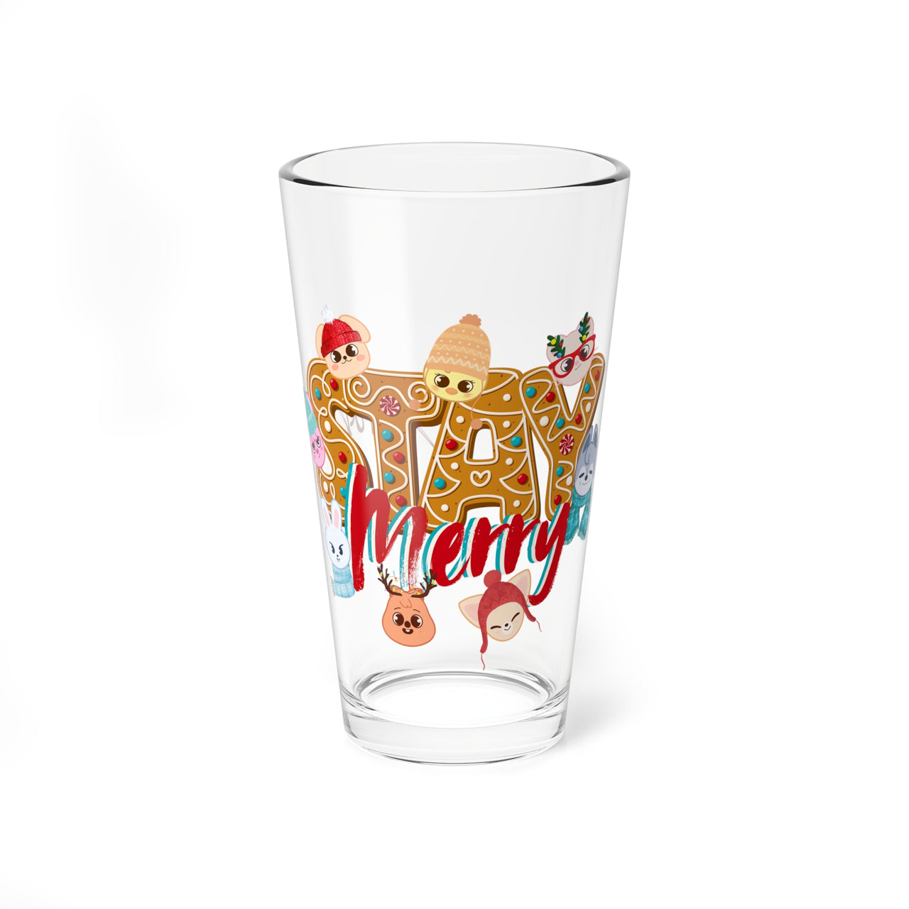 Stray Kids SKZoo Holiday Pint Glass, SKZ STAY Merry Gingerbread 16 oz Mixing Glass, StrayKids Quokka Bbokari Bang Chan Lee Know Felix Merch