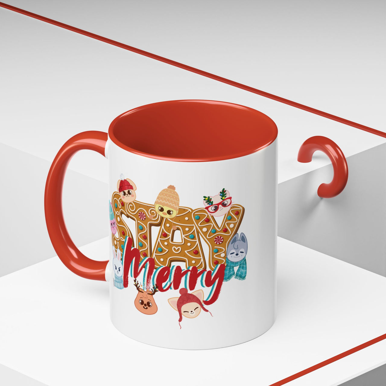 Personalized Stray Kids SKZoo Holiday Mug, Custom 11oz 15oz SKZ STAY Merry Gingerbread Accent Mug, StrayKids Quokka Bbokari Bang Chan Merch