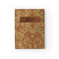 Thumbnail for Gold Brocade and Leather Name Plate All-Over-Print Hardcover Journal, Matte with Lined or Blank Pages, Luxury Look Printed Cover