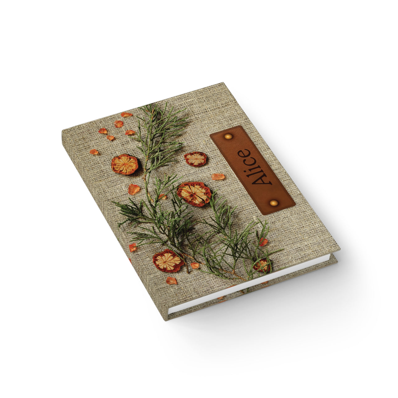 Wildflower Embroidery and Leather Name Plate All-Over-Print Hardcover Journal, Matte with Lined or Blank Pages, Luxury Look Printed Cover