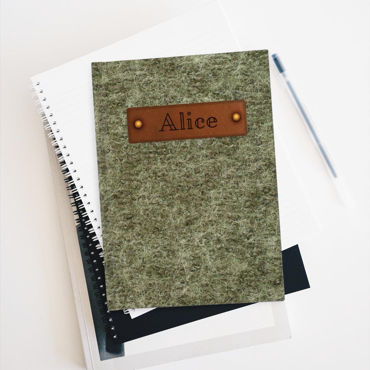 Moss and Leather Name Plate All-Over-Print Hardcover Journal, Matte with Lined or Blank Pages, Luxury Printed Cover