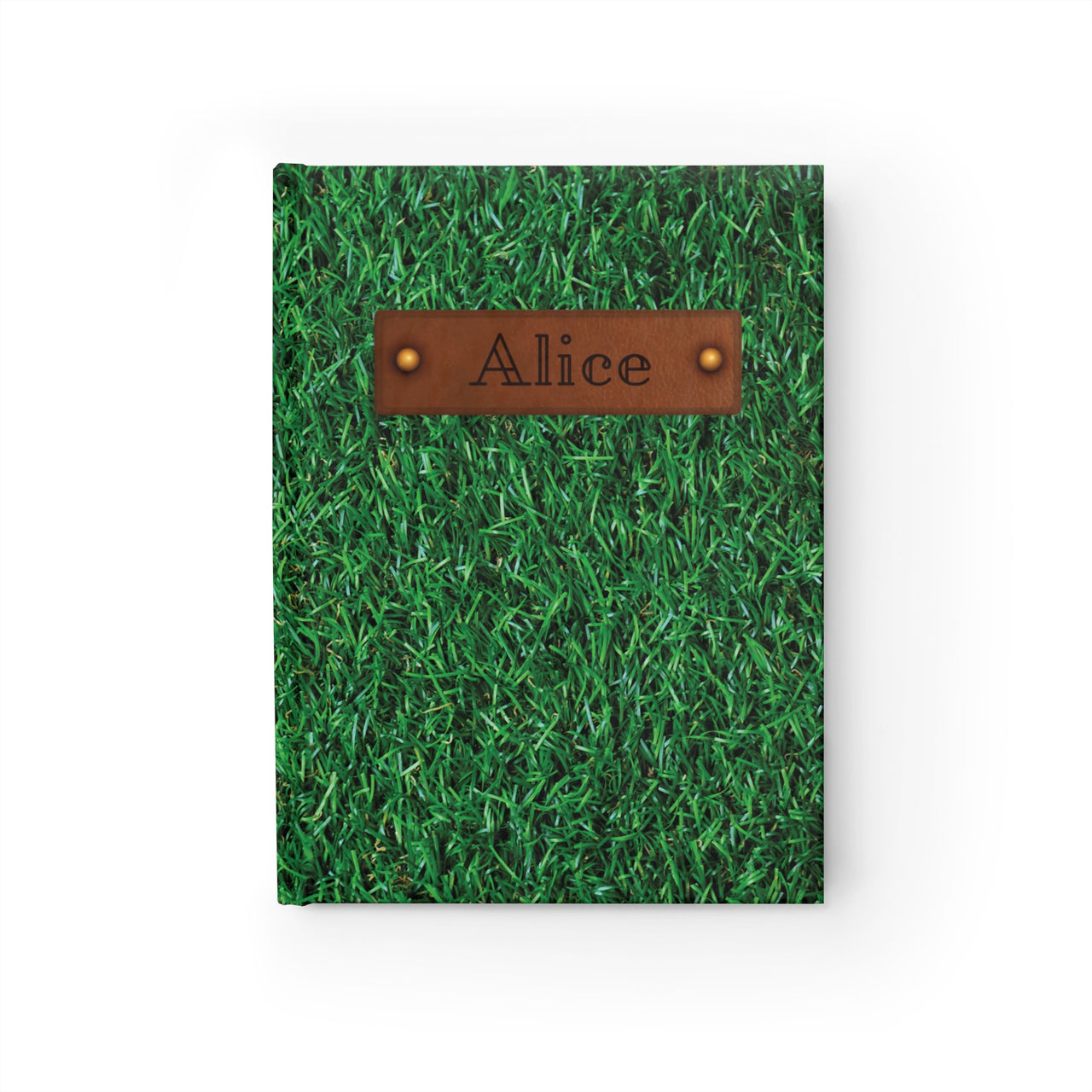 Grass and Leather Name Plate All-Over-Print Hardcover Journal, Matte with Lined or Blank Pages, Luxury Printed Cover