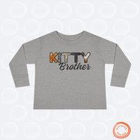 Thumbnail for Cat Brother Toddler Tee, Long Sleeve Furry Letter Custom Tshirt Pet Sibling, Kitty Surprise Birthday Holiday Boy Shirt Gift, Family Pajamas