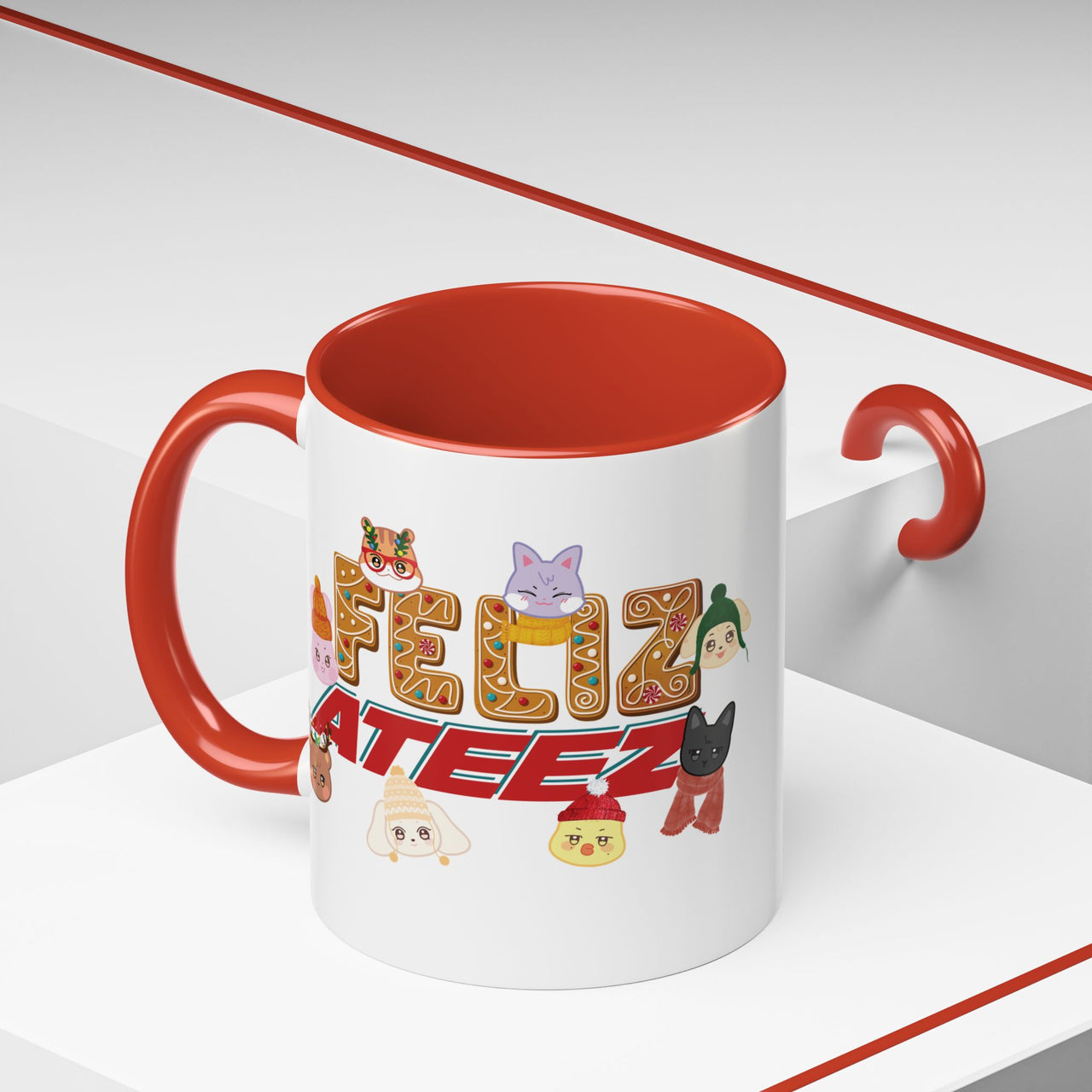 Personalized "Feliz Ateez" Holiday Mug, Custom 11oz 15oz Ceramic Aniteez Gingerbread Mug