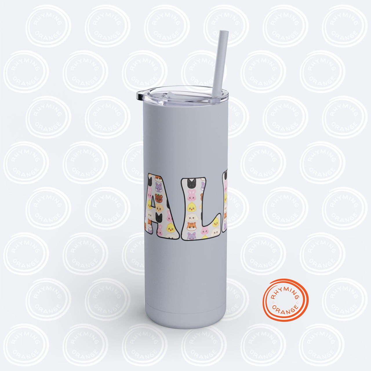 Personalized Aniteez Letters Skinny Tumbler, Ateez Custom 20oz Mug with Lid and Straw, KPop Merch Insulated Tumbler