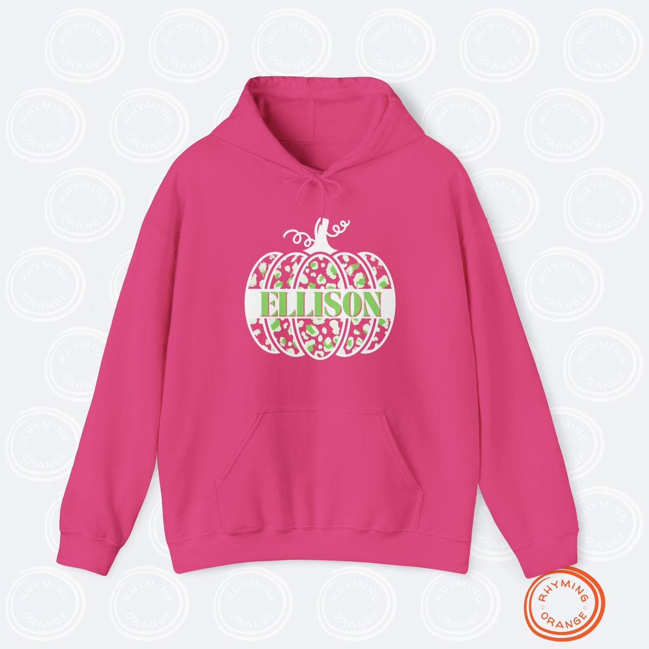 Personalized Vibrant Leopard Print Pumpkin Hoodies, Custom Pink Halloween Lovers Hooded Sweatshirt, Animal Print Colorful Fall Shirt