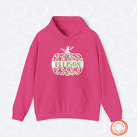 Thumbnail for Personalized Vibrant Leopard Print Pumpkin Hoodies, Custom Pink Halloween Lovers Hooded Sweatshirt, Animal Print Colorful Fall Shirt