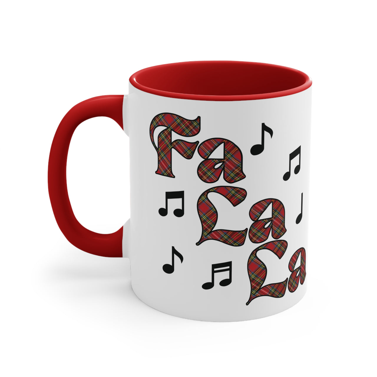 Personalized Holiday Music Mug Custom "Fa La La" Coffee Tea Accent Color Mug, Christmas Song Mug for Musician, Music Lover, Teacher