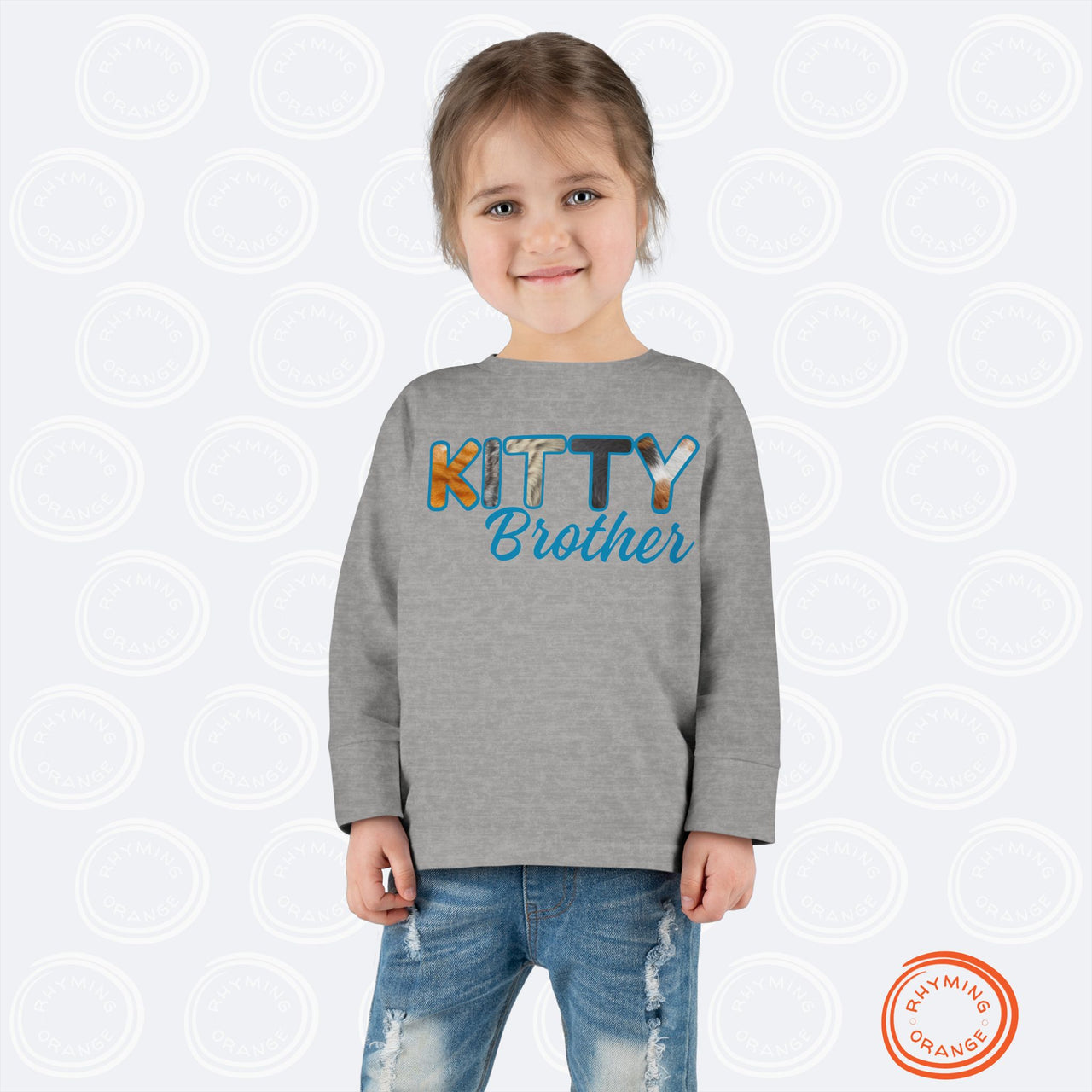 Custom Toddler Tee for Cat Brother or Sister, Long Sleeve Furry Letter Pet Sibling, Birthday Baby Shower Gift, Mom Gift, Family Pajamas