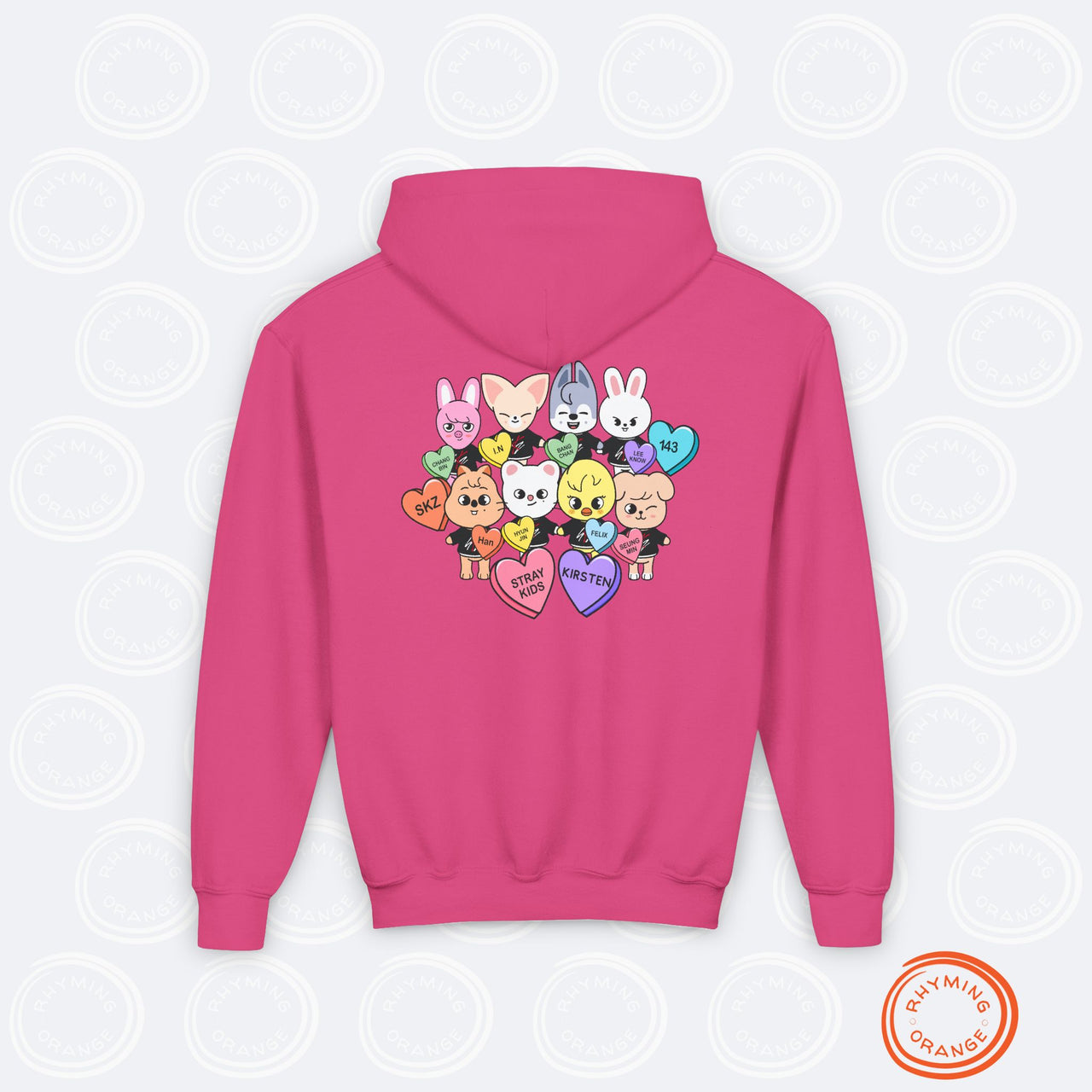 Personalized SKZoo Candy Hearts YOUTH Hoodie, Stray Kids Custom Valentine's Unisex Kids Sweatshirt, StrayKids SKZ KPop Children's Merch