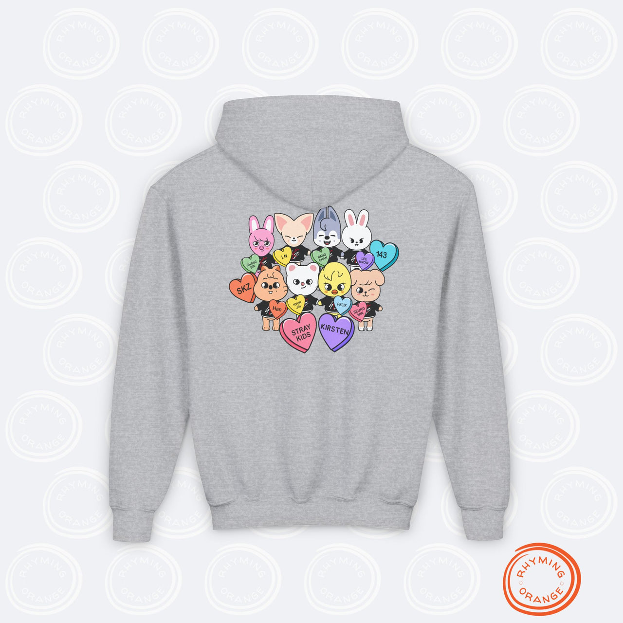 Personalized SKZoo Candy Hearts YOUTH Hoodie, Stray Kids Custom Valentine's Unisex Kids Sweatshirt, StrayKids SKZ KPop Children's Merch