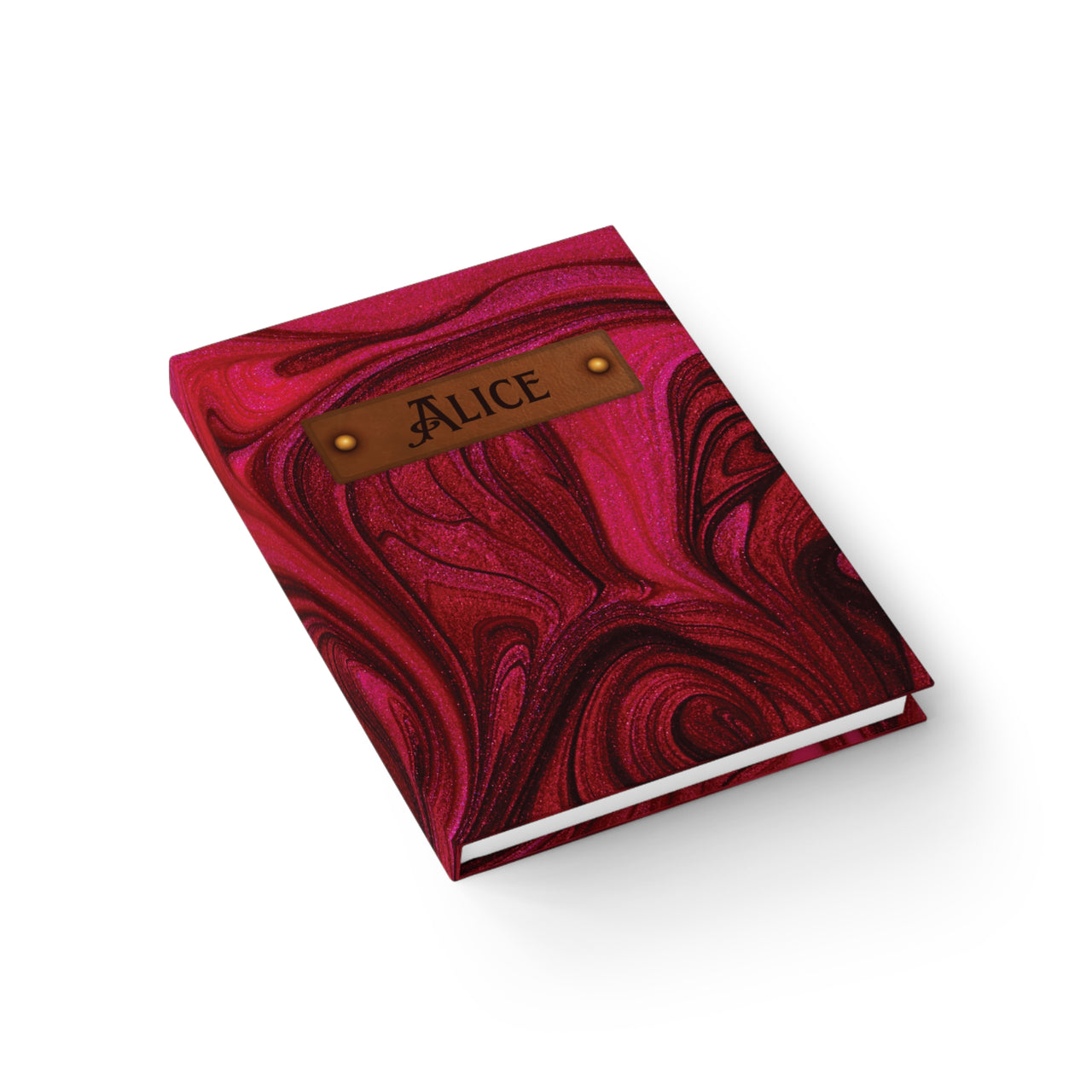 Scarlet and Leather Name Plate All-Over-Print Hardcover Journal, Matte with Lined or Blank Pages, Luxury Gothic Printed Cover