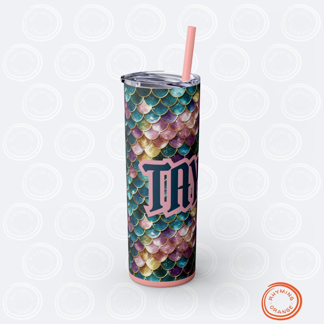 Mermaid Tail Skinny Tumbler with Straw, 20oz Stainless Steel Insulated Fantasy Sublimation Tumbler, Glitter Mermaid Scales Gamer Her Gift