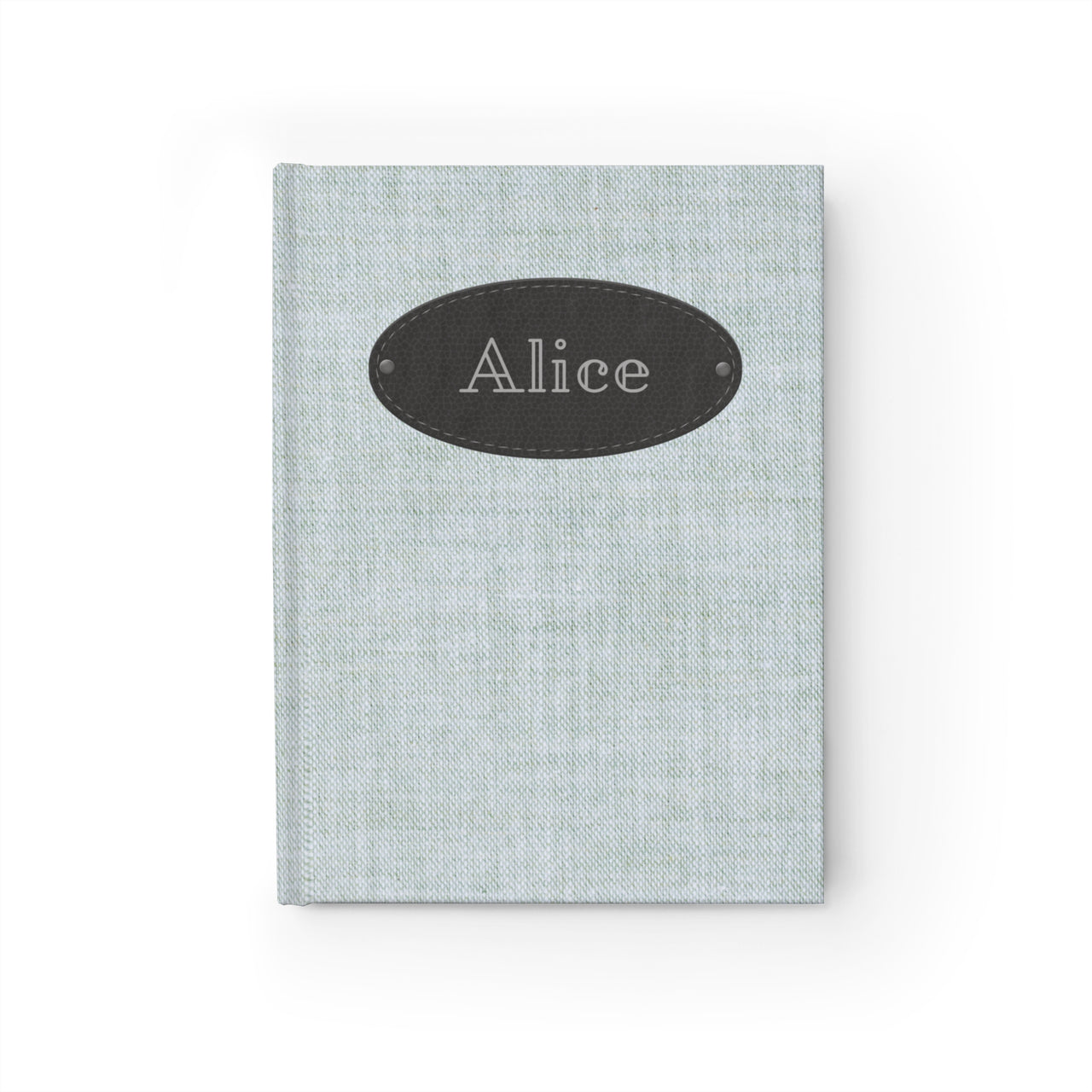 Seafoam Linen and Leather Name Plate All-Over-Print Hardcover Journal, Matte with Lined or Blank Pages, Luxury Printed Cover