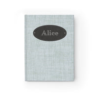 Thumbnail for Seafoam Linen and Leather Name Plate All-Over-Print Hardcover Journal, Matte with Lined or Blank Pages, Luxury Printed Cover