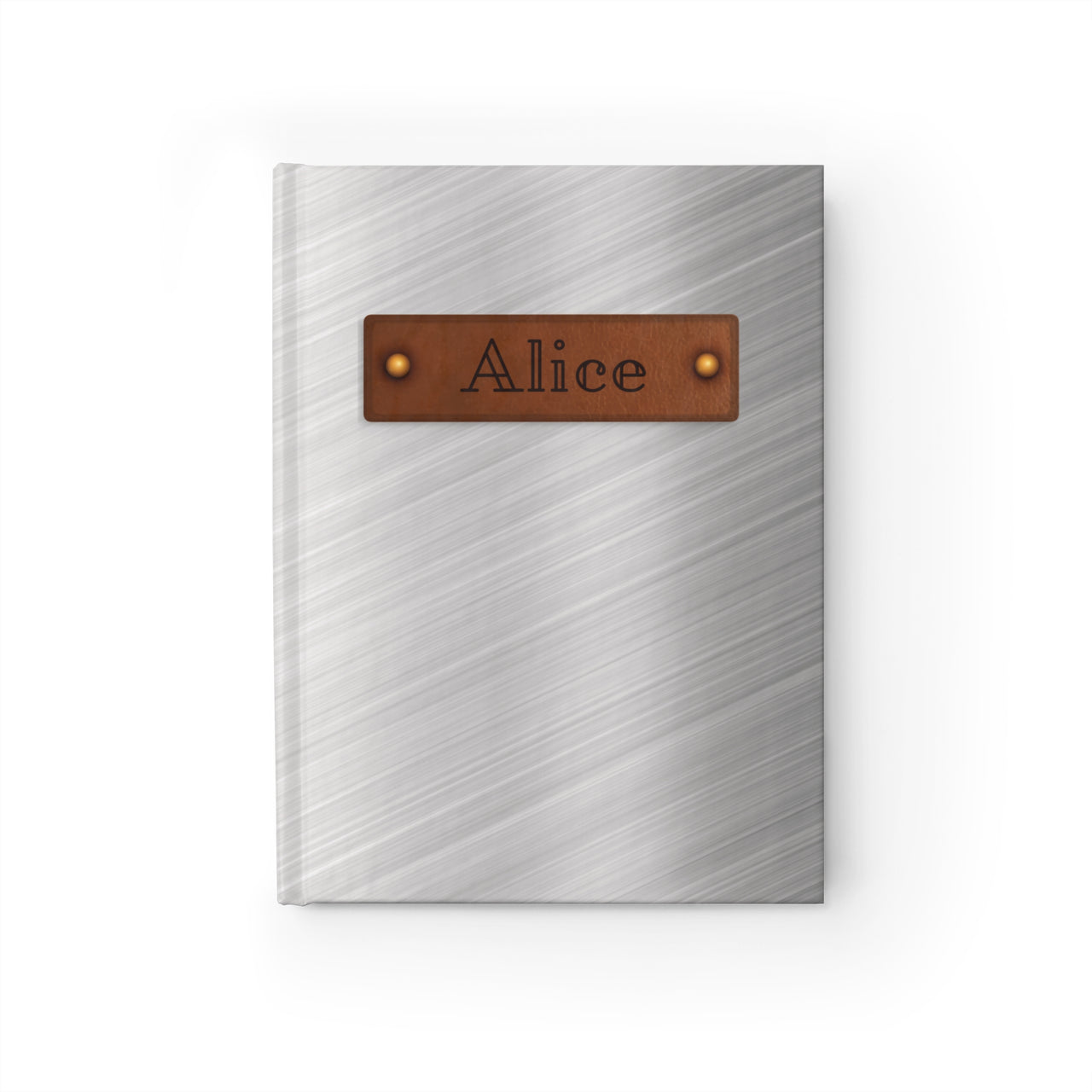 Stainless Steel and Leather Name Plate All-Over-Print Hardcover Journal Matte with Lined or Blank Pages, Luxury Look Printed Cover