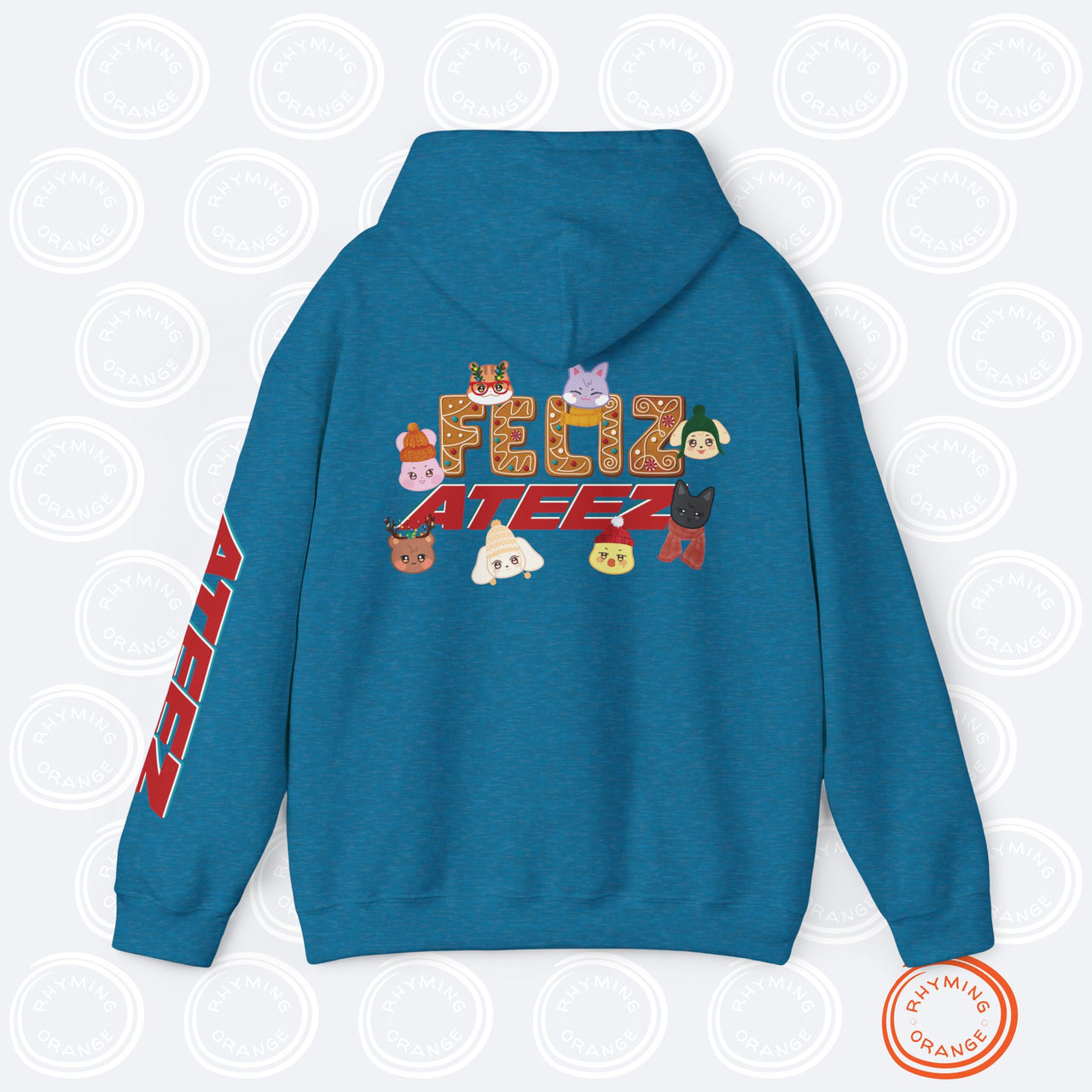 Personalized Aniteez "Feliz Ateez" Holiday Hoodie, Ateez Gingerbread Christmas Hooded Sweatshirt