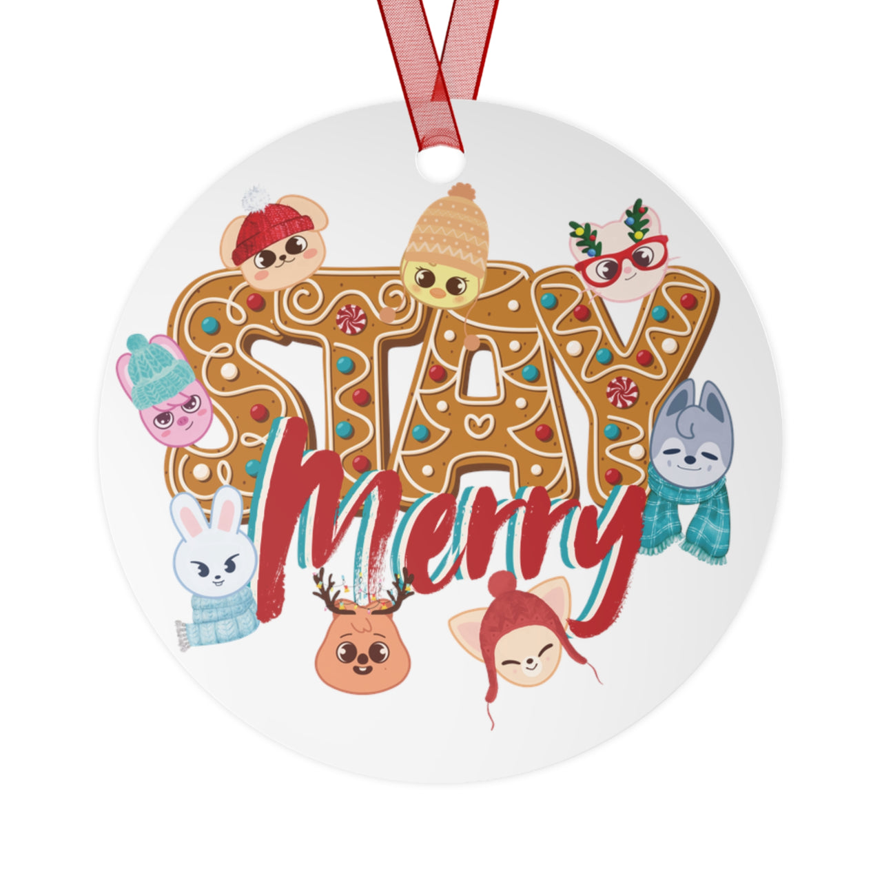 Personalized Stray Kids SKZoo Metal Ornament, SKZ "STAY Merry" Christmas Tree Ornament, StrayKids Holiday Decor Merch Bbokari BangChan Quokka