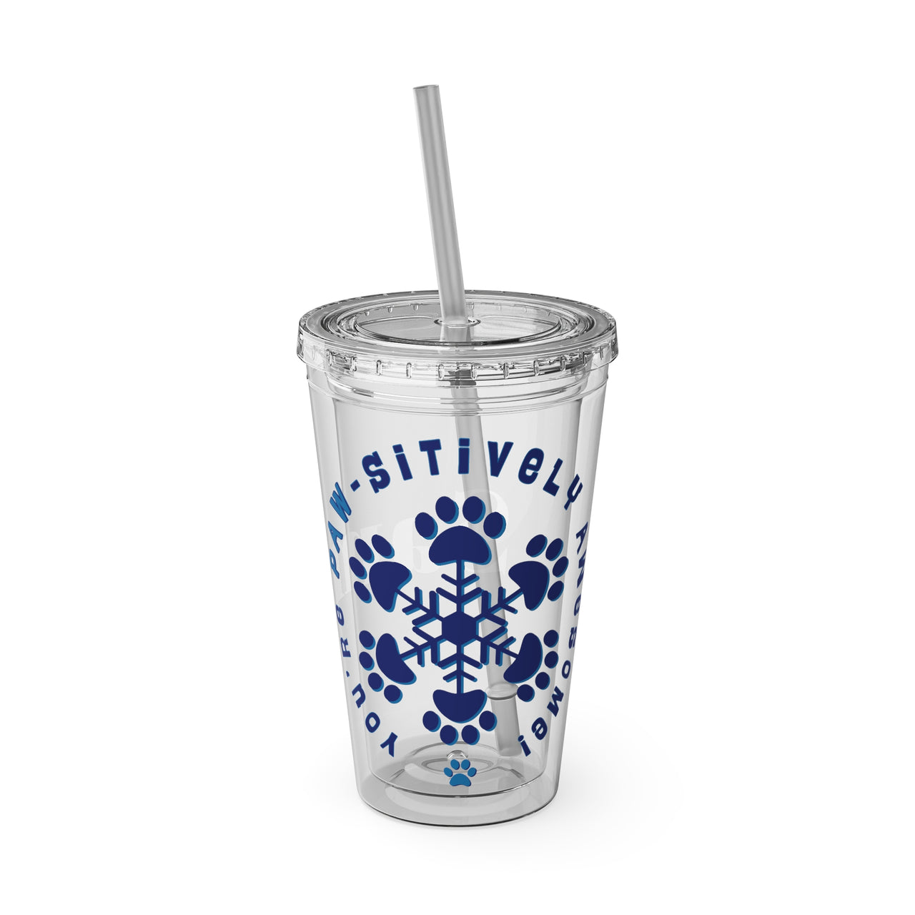 Personalized "You're PAW-sitively Awesome Snowflake Design Tumbler with Straw, 16oz Custom Paw Print Color-matched Drinkware Cup