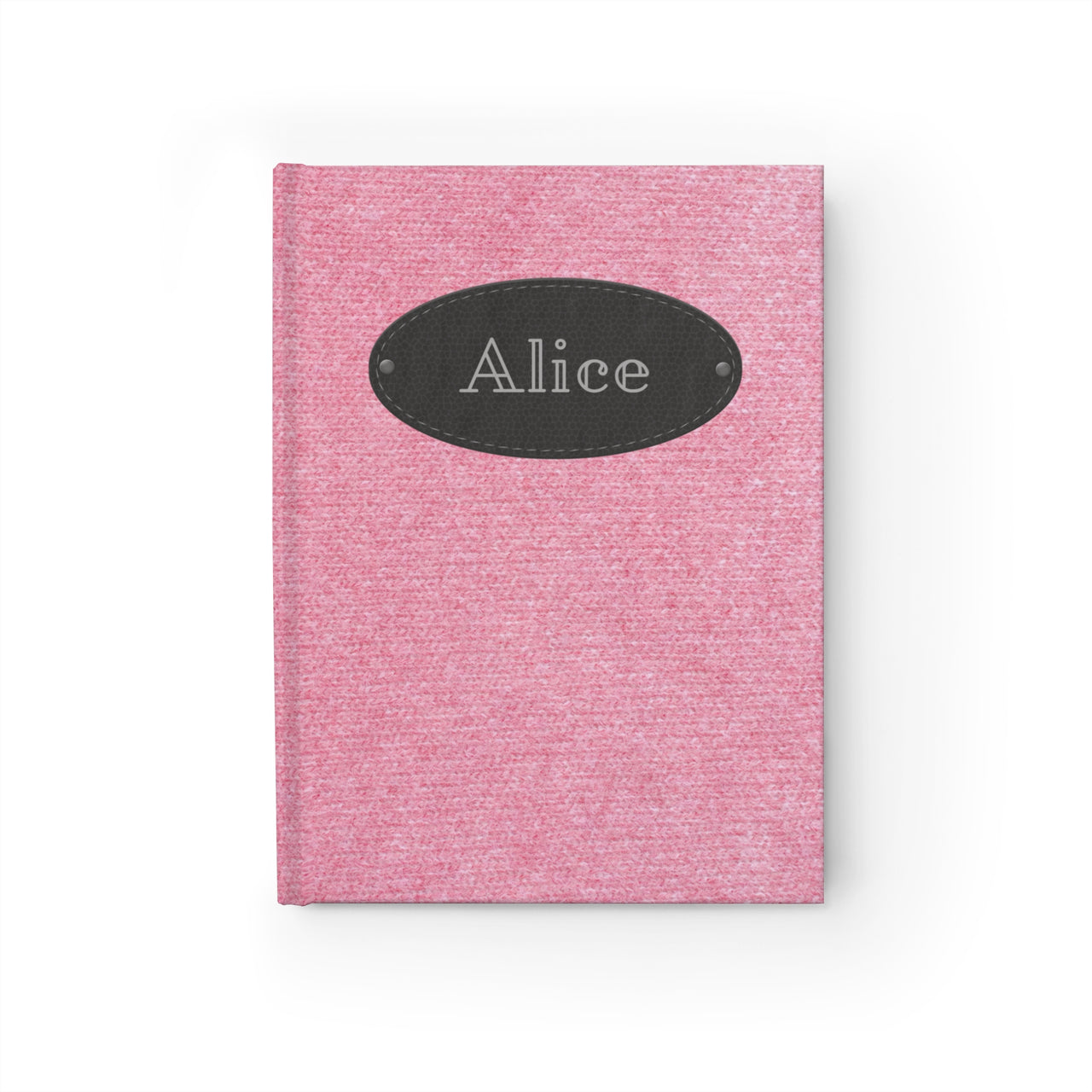 Pink Cashmere and Leather Name Plate All-Over-Print Hardcover Journal, Matte with Lined or Blank Pages, Luxury Printed Cover