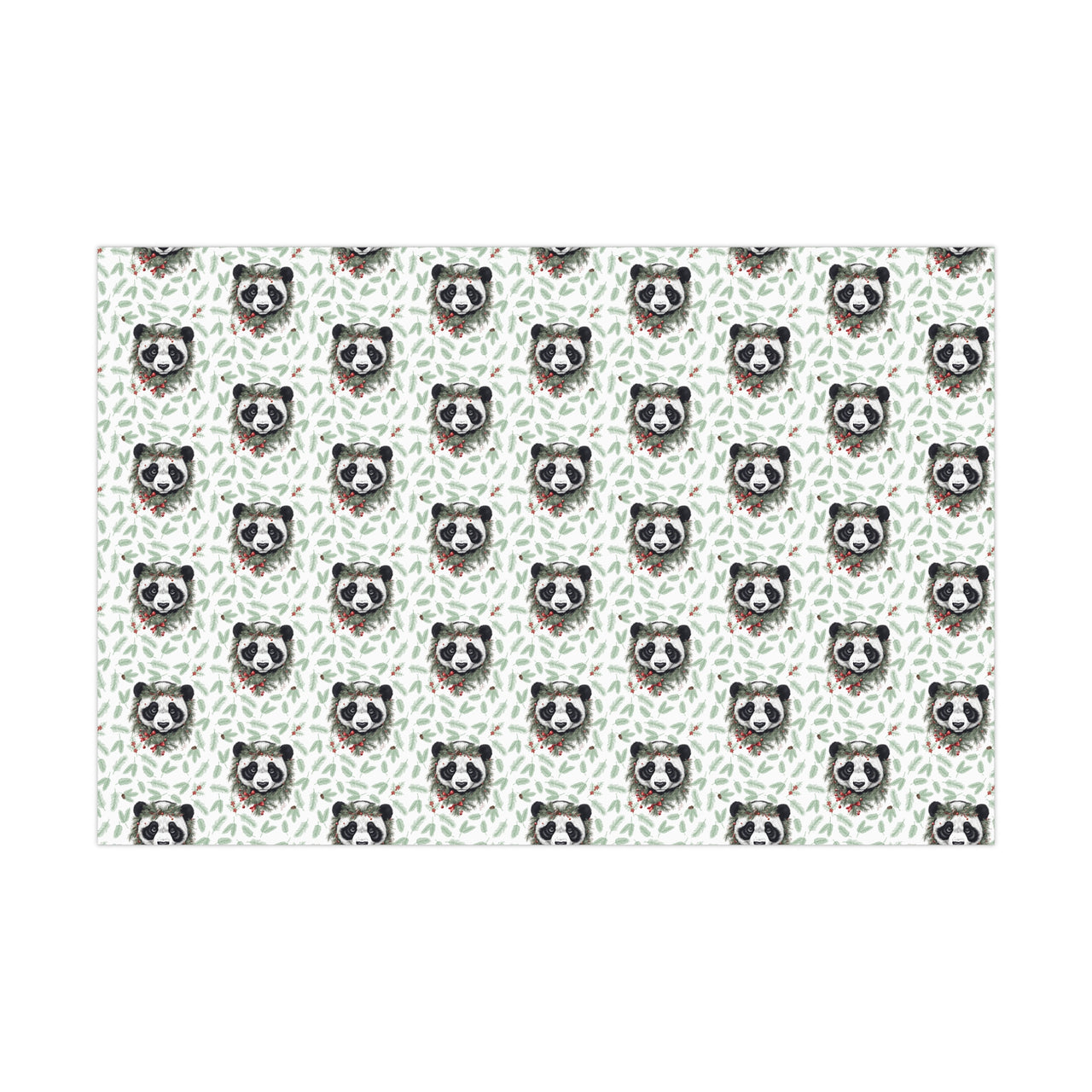 Pandas and Pines Vintage Gift Wrapping Paper, Panda Bear Holiday Gift Wrap, Christmas Jungle Print Paper